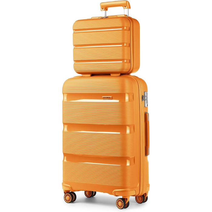 Чемодан для ручної поклажі з 4 колесами, оранжевий, з TSA-замком та YKK-блискавкою, з косметичкою