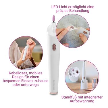 Набір для манікюру та педикюру Medisana MP 900: електрична пилка, фрезер, видалення кутикули та мозолів. 5 насадок для догляду за руками та ногами