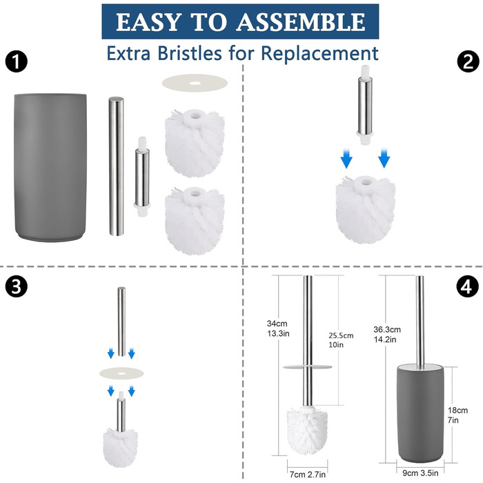 Набір для туалету GeruiKE: щітка для унітазу з керамічним тримачем (сірий матовий)