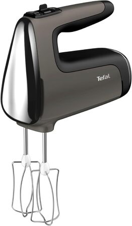 Ручний міксер Tefal Power Mix Silence HT650E, 600 Вт, тиха робота, 2 віночки, 2 гачки, регулятор швидкості, турбо, сірий