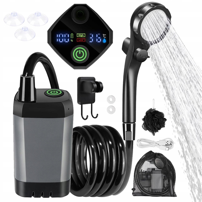 Портативний кемпінговий душ на 20 л з LED-дисплеєм та помпою IPX7