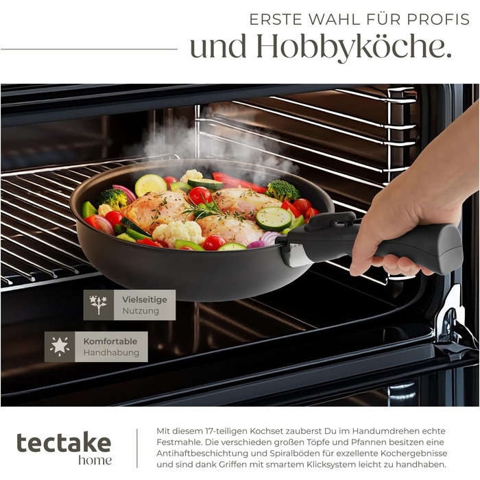 Набір посуду Tectake 17 предметів з антипригарним покриттям для індукційних плит: каструлі, сковороди та кришки