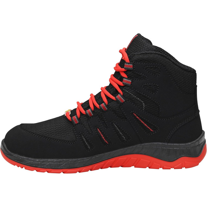 Робочі черевики ELTEN Maddox Black-red Mid ESD S3S, текстильні, з металевим носком, легкі, спортивні, 44 EU (жіночі та чоловічі)