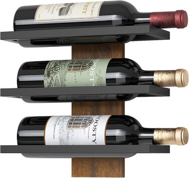 Металева полиця для вина FAVOOSTY на стіну, 3 яруси, чорна - для вітальні, спальні, винного підвалу