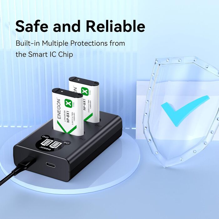 Акумулятор ENEGON NP-BX1 (1300mAh, 2 шт.) з LCD-зарядним пристроєм для Sony NP-BX1, ZV-1, Cyber-Shot DSC-RX100 (усі моделі) та HDR-CX405