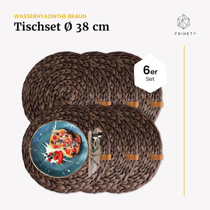 Oslo Table Setting Set Round Water Hyacinth Natural - (6, 38cm brown)
