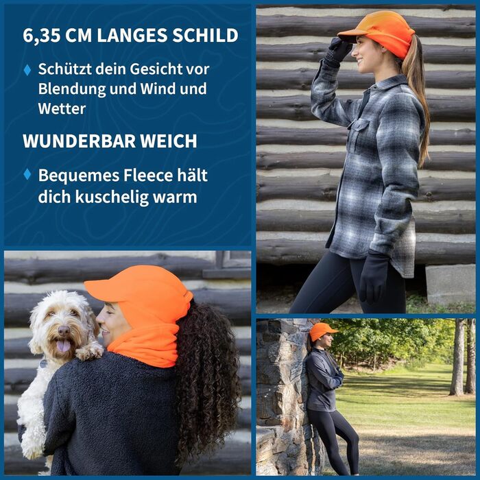 TrailHeads Fleece Sport Mütze Damen - Флісова спортивна шапка для жінок з отвором для хвостика, зимова шапка з світловідбиваючим краєм, універсальний розмір (Hunter Orange)