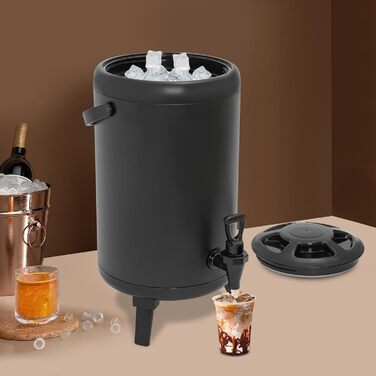 Stainless Steel Drink Dispenser, 10L Beverage Container with Spout, Cold and Hot Drink Dispenser for Parties and Camping (Black)