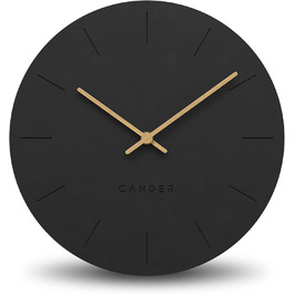 Cander Berlin MNU 2630 Wall Clock, 30 cm, Analog, Living Room, Modern Vintage, Black, Wooden Hands, Silent (No Ticking Sound), MDF