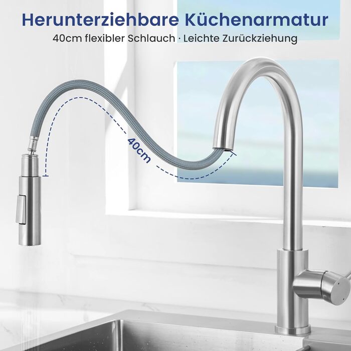 Чорний кухонний змішувач CECIPA SOFETIY SERIE з висувною лійкою, нержавіюча сталь, 360° обертання, 2 режими струменя