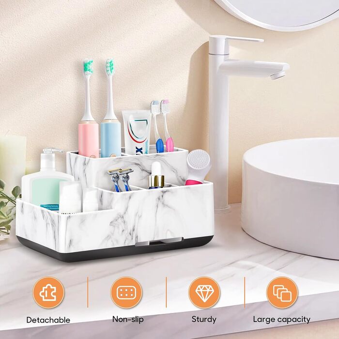 Підставка для зубних щіток електричних, знімний тримач, органайзер для щіток, пасти та бритви, легко чистити, білий