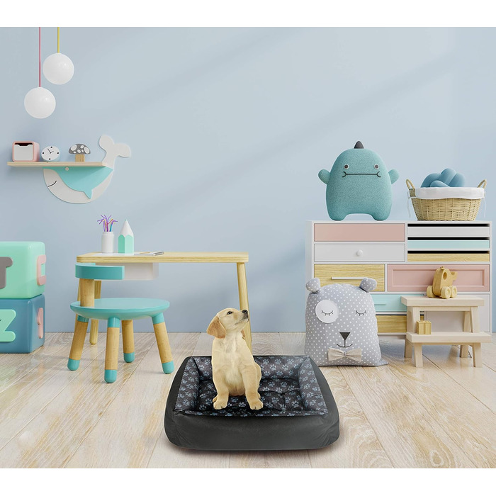 Крісло-лежанка для собак SuperKissen24: лежанка-кошик, лежанка-софа, лежанка для собак великих, середніх та маленьких порід. Лежанка для тварин, розмір L, чорно-сірий колір, з подушками з льону 95x75 см. Можна прати.