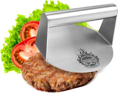 Пресс для бургерів COM-FOUR® Ø 14 см з нержавіючої сталі 430, Burger Smasher - прес для рівних котлет, придатний для миття в посудомийній машині, Fleischbeschwerer ідеально підходить для гриля та сковороди