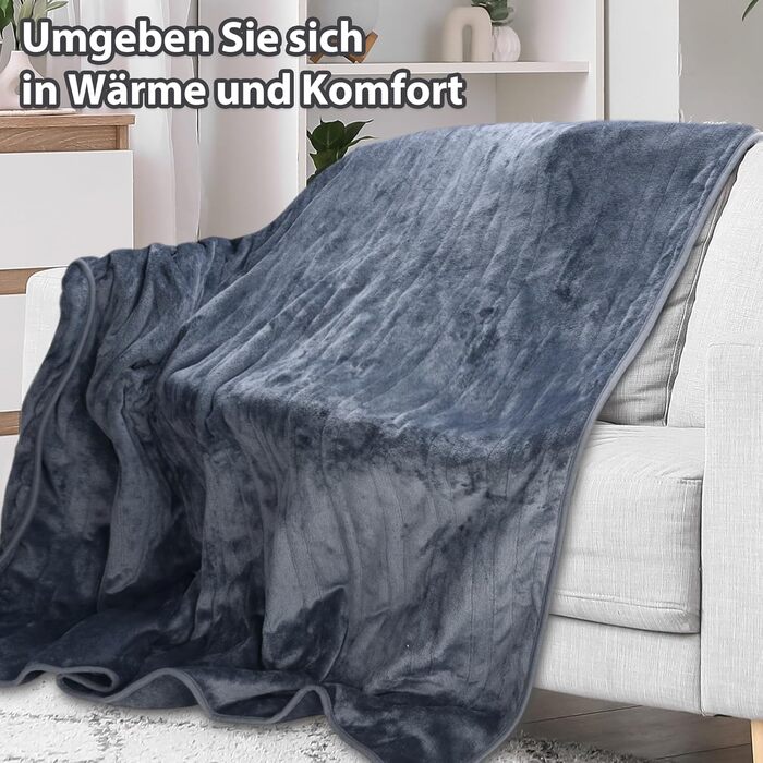 Електрична ковдра з автовимкненням Elytsemoh, 10 температурних режимів, таймер до 9 годин, фланель 160 x 130 см, пральна машина, захист від перегріву, сірий колір, для дивану, офісу