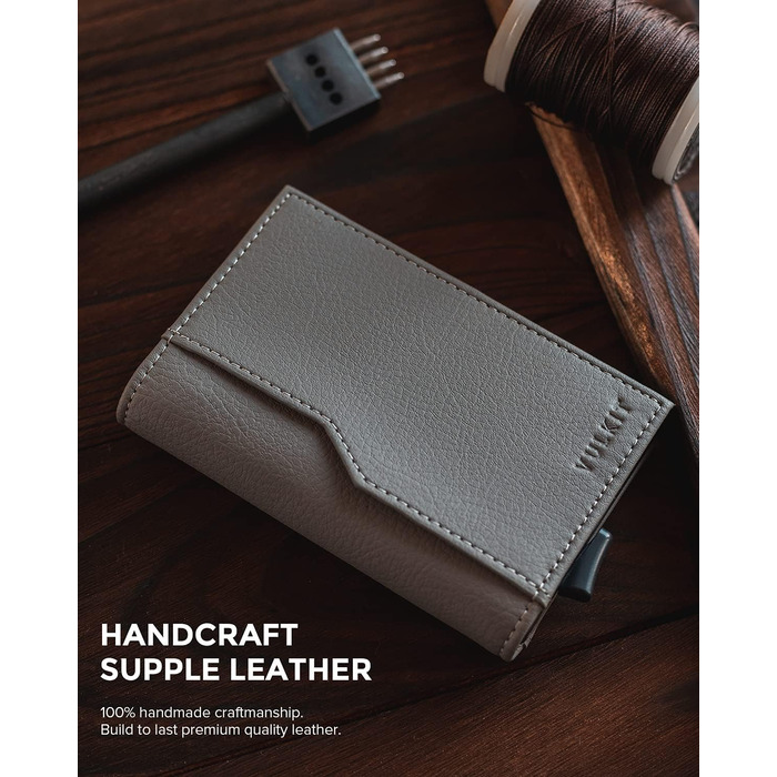 Кредитне портмоне VULKIT з двома віконцями для ID, RFID-захистом, автоматичне відкривання, шкіряне, сірий колір