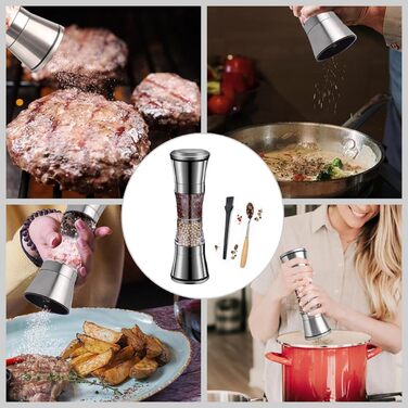 Мельниця для солі та перцю 2-в-1, ручна з регулюванням, з керамічним жорном, нержавіюча сталь