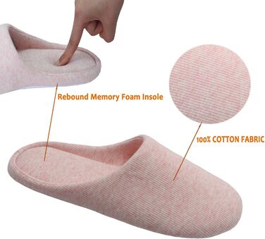 Чоловічі та жіночі бавовняні тапочки для дому ofoot, літні, зручні, з піною Memory, антиковзаюча підошва, 40/41 EU, рожеві