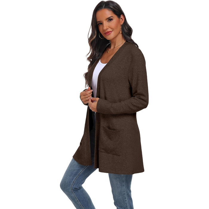 Жіночий кардиган QIXING в'язаний з кишенями, зелений (L, Коричневий) | Зручний, дихаючий, теплий | Для осені та зими