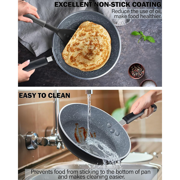 Сковорода Cook N Home з антипригарним покриттям, мармур, 20.3/25.4/30.5 см, чорна