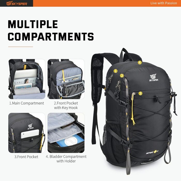 SKYSPER ISHELL 30 Foldable Backpack 30L Ultra-Light Daypack Packable Daypack Waterproof Hiking Backpack Travel Backpack for Camping Outdoor Hiking Traveling (Ishell30-black)