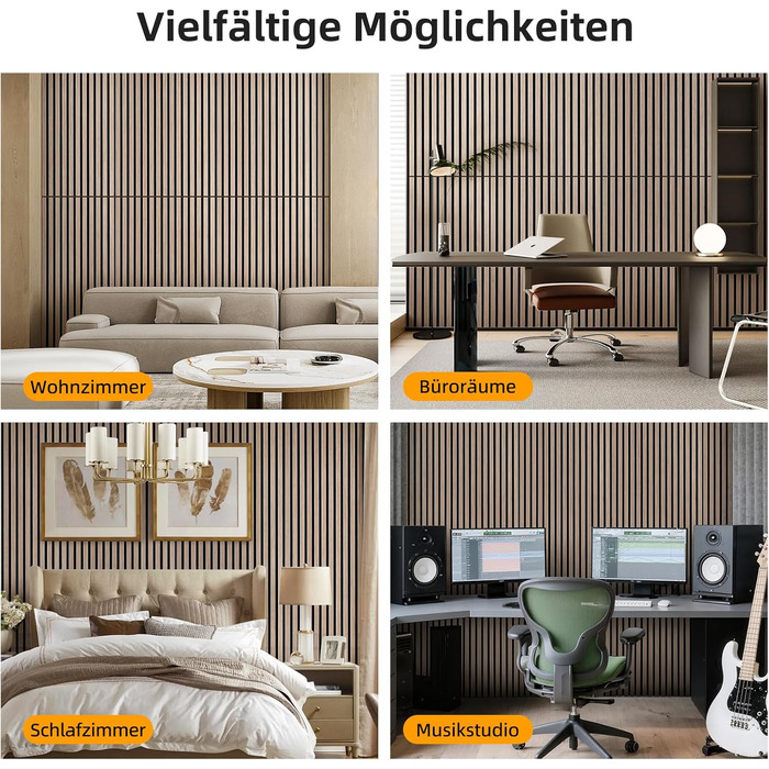 Акустичні 3D-панелі JAMELO з шпоном горіха, самоклеючі стінні панелі для звукоізоляції та декору стін, стелі та дверей, 10 шт. (30x15x1.2 см), колір світлий горіх