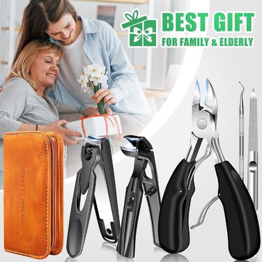 Набір з 5 нігтьових кусачок для літніх людей з товстими нігтями, кутовий голівний, широкі губки, кусачки для пальців ніг, чорний