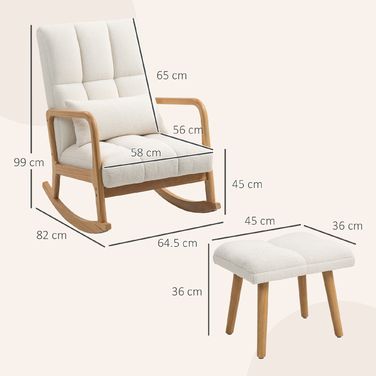 HOMCOM Rocking Chair with Ottoman, Rocking Chair with Fleece Cover, Armrests, High Back, Wooden Sleigh Runners, Padded Swivel Chair, Relax Chair, Accent Chair for Living Room, Bedroom White | Aosom