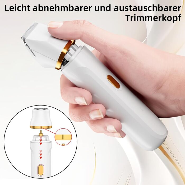 Електричний жіночий епілятор 2-в-1 для обличчя та тіла, з 2 насадками та гребінцем, водонепроникний (IPX7), білий