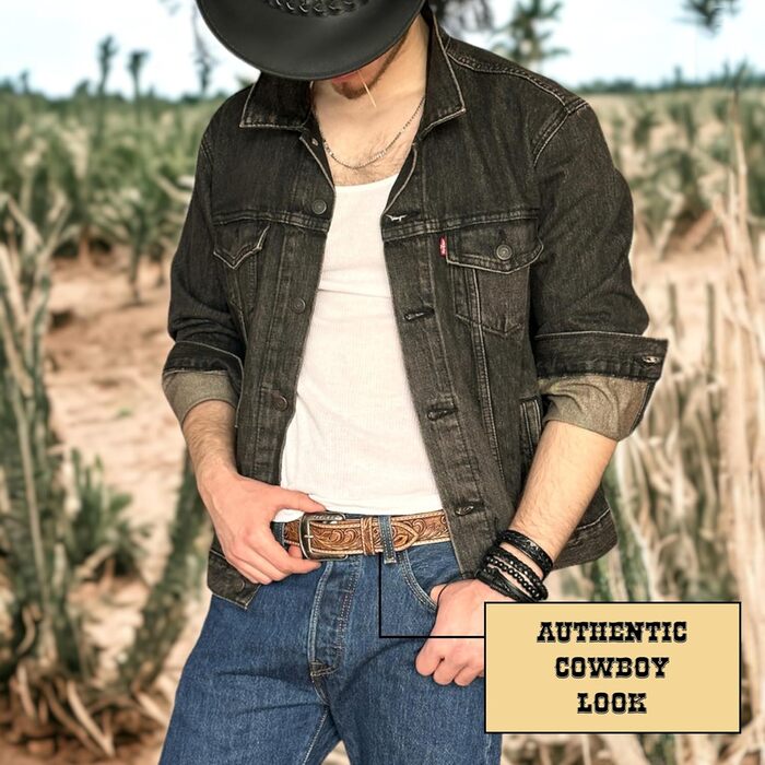 Чоловічий шкіряний ремінь Daniel's Artplanet Westerngürtel, 3,8 см, ручної роботи, з гравіюванням, для талії 48 дюймів (колір: коричневий)