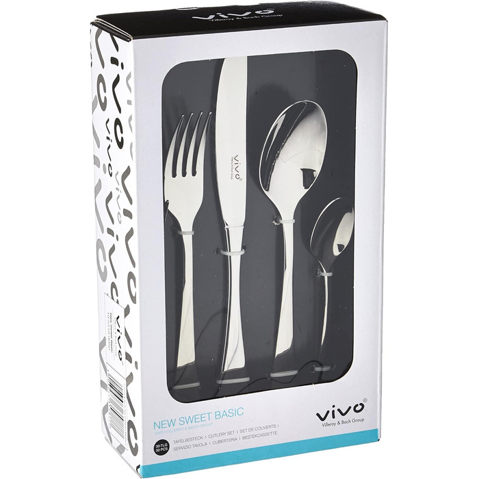vivo by Villeroy & Boch New Sweet Basic Cutlery Set, 30 Pieces