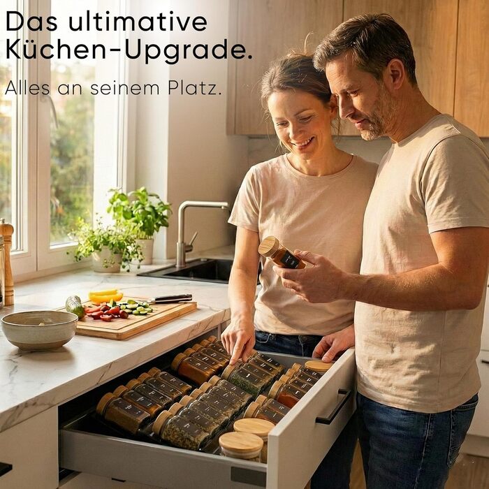 Органайзер для спецій Deco haus® з 24 скляними баночками та етикетками, бамбукова кришка, чорний - полиця для спецій у шухляду