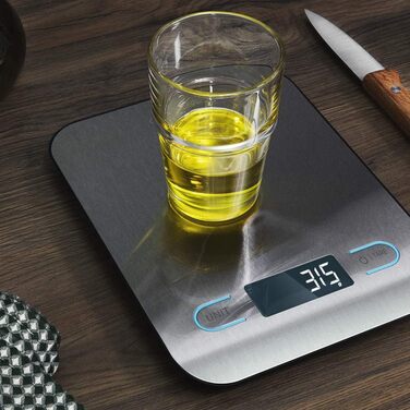 Кухонні ваги CookControl 10000 з підключенням до програми, нержавіюча сталь, зважування від 1 г до 5 кг, LCD-дисплей, плоский дизайн, антифнгерпринт-покриття, сенсорне управління