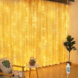 Лампочки-завіса USB Hoteril 3x3м, 300 LED, 8 режимів, пульт, таймер, IP65, для декору, вечірки, кімнати (тепле світло)