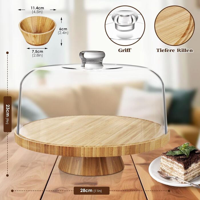 Підставка для тортів з кришкою, 6-в-1, дерев'яна, багатофункціональна. Ідеальна для декорування та подачі тортів.