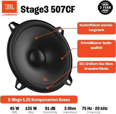 JBL Stage3 607CF автомобільна акустика 2-смугова, 250 Вт, комплект динаміків 160 мм (6,5