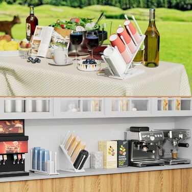 Ovicar Cup and Lid Holder – Adjustable Coffee Cup Holder, Organizer, 4 Compartments, Disposable Cup Dispenser with Coffee Capsule, Straw, Storage Basket for Coffee Station, Bar, Countertop, (White)