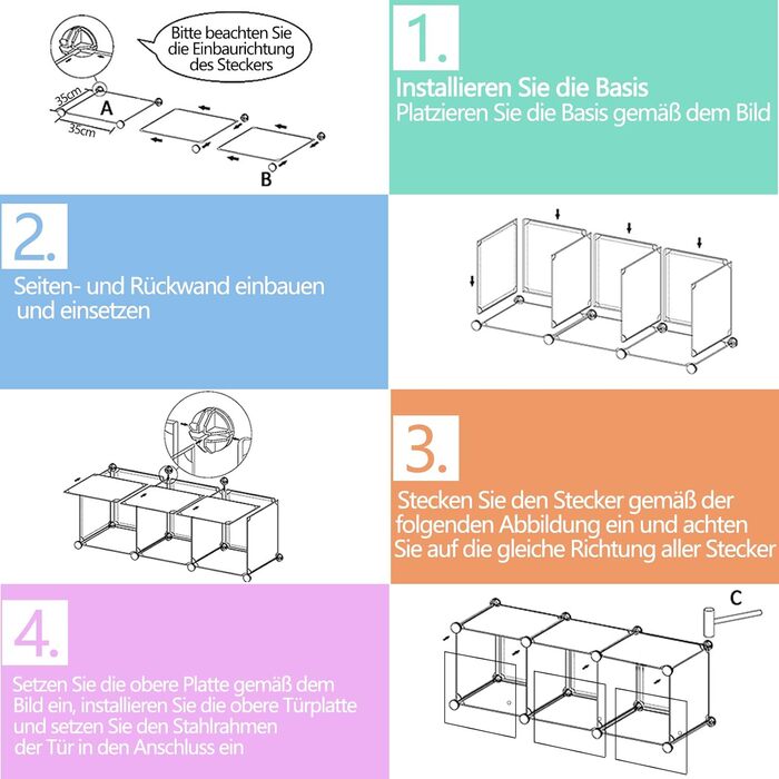 XMTECH DIY Regal System Closet with Door, Shelf Closet, Wardrobe Closet, Shoe Rack made of Plastic (10 Closet Boxes with Closet) (12 Boxes)