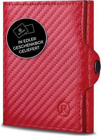 RUTAKO Slim Wallet with XL Coin Pocket & RFID Protection - Card Holder for Men & Women - Small Credit Card Holder - Mini Wallet - Purse/Wallet Small - Wallet Carbon Red