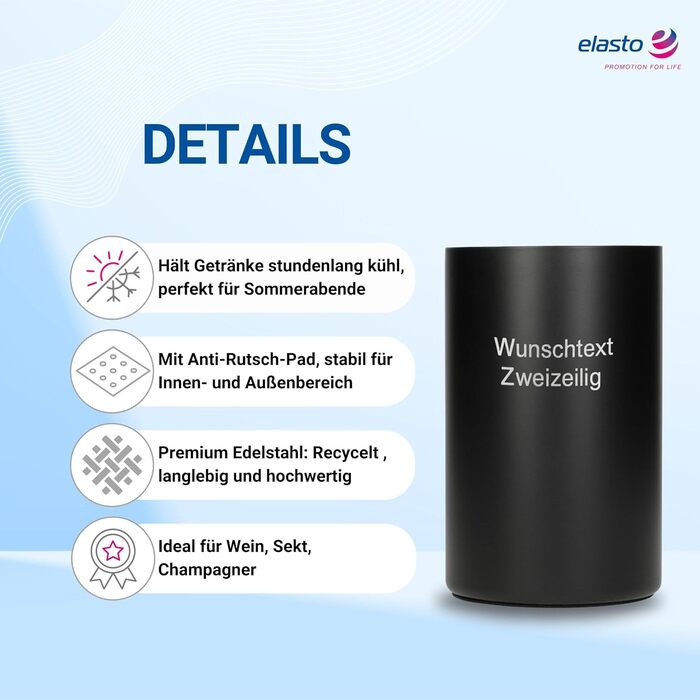Персоналізований охолоджувач для пляшок 'Chill' - двостінний охолоджувач для вина з нержавіючої сталі - охолоджувач для вина, шампанського, пива - подарунок для любителів вина, друзів, батьків, колір: срібло (чорний + індивідуальний текст)