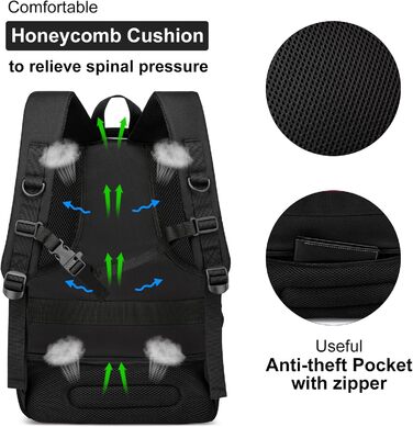 Рюкзак YIORMIOR для підлітків, чоловіків та жінок, 35L, USB-порт, для ноутбука 15.6-17.3 дюйма (Чорний)