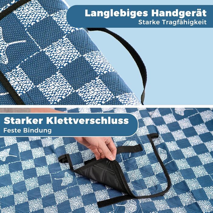 Плед для пікніка Oak & Tea 200x200 см, водонепроникний, ізолюючий, XXL, складний килимок для пляжу та кемпінгу, з міцного Оксфорду (джинсово-синій)