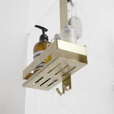 Kelelife Shower Shelf for Hanging, Gold Shower Shelf No Drilling, Stainless Steel Shower Shelf with Hooks for Frameless Glass Door, Shampoo Holder for Shower