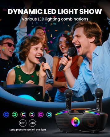 Bluetooth-караоке машина для дорослих та дітей, портативна 80W акустика з 2 бездротовими мікрофонами, регулятором ехо, підтримка USB/AUX/TF-картки, ідеальний подарунок для дому та вулиці