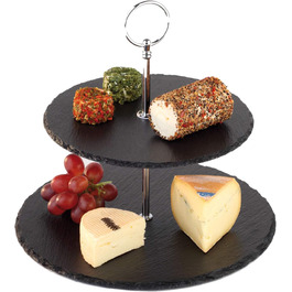 Трьох'ярусна етажерка APS з шиферних плит, акціяція з дерева акації, діаметри 30, 25, 20 см, висота 34 см