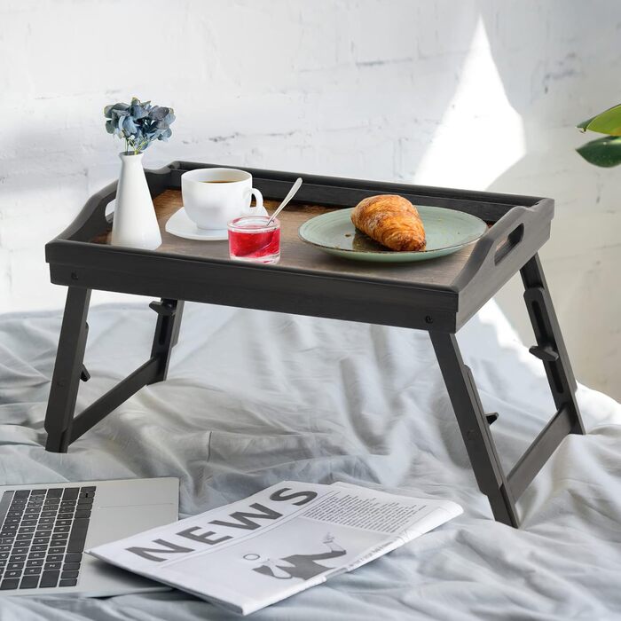 Регульований стіл-поднос для сніданку з бамбука з підставкою для телефону (2 шт.)