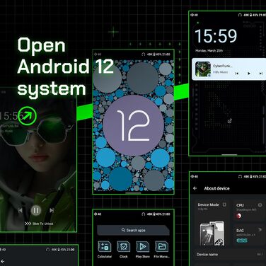 HiBy R4: Android MP3-плеєр з Bluetooth та Wi-Fi, 4DAC, 32GB, підтримка DSD, PCM, MQA, 4.4mm балансний вихід (Чорний)