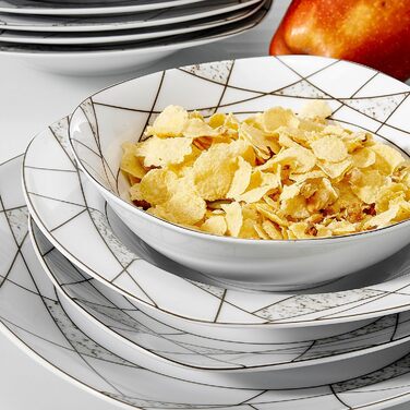 VEWEET Сервіз столовий 'Serena' з порцеляни, 24 частини | Сервіз включає миски, тарілки для десерту, обідні та супові тарілки | Для 6 осіб, ресторану, сім'ї (білий, 48-частинний сервіз)