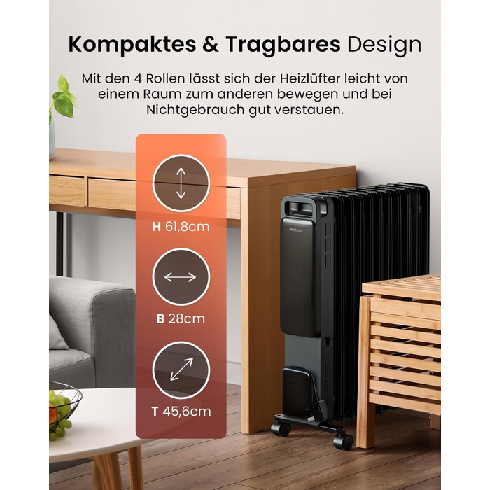 Електричний масляний радіатор Pro Breeze 2500W з 11 ламелями. Розумна система опалення, 3 режими, термостат, Wi-Fi, таймер 24 години, сенсорне керування, захист від перегріву. Білий.