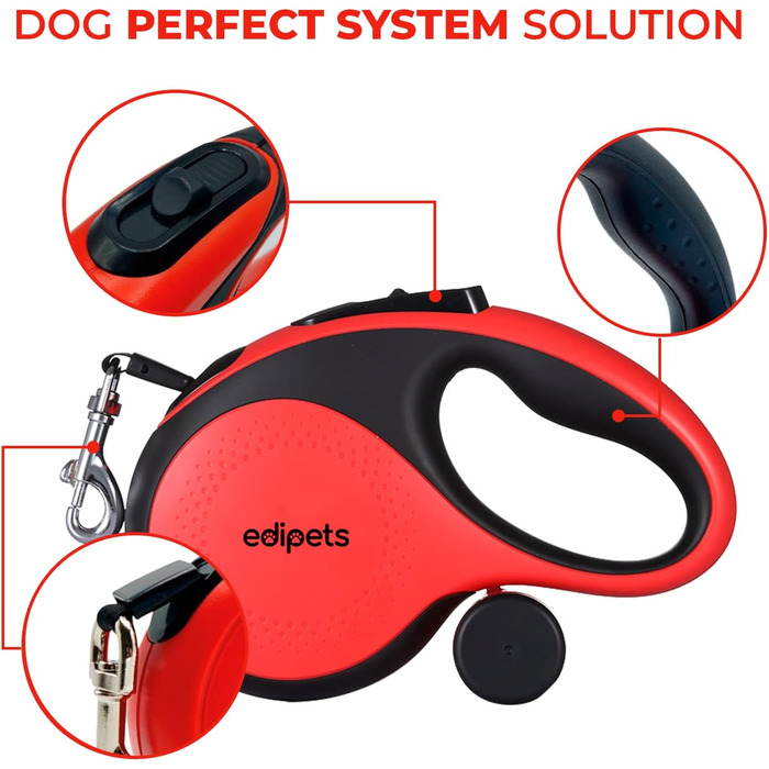 Hundeleine Edipets висувна 8 м, для собак різних розмірів, червона