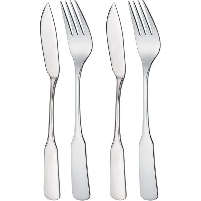 GRÄWE Fish Set, 4-piece, Fish Set for 2 people, Fish forks, Fish knife, Stainless steel cutlery set 18/10, polished, dishwasher-safe, Spaten series
